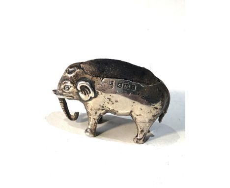 Antique silver elephant pin cushion,&nbsp;Antique silver elephant pin cushion, this item has dents, split to one of the back 