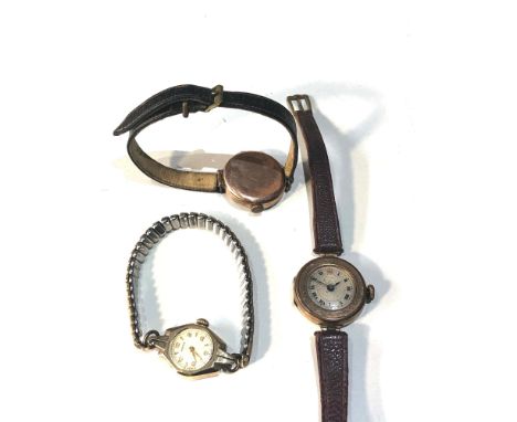 3 vintage ladies wristwatches includes 9ct gold vertex wristwatch part of a 9ct gold watch missing bezel and a gold plated wa