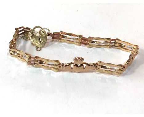 9ct rose gold Welsh gate bracelet w/ heart padlock clasp weight 3.9g xrt tested as 9ct gold 