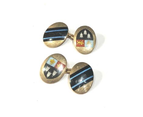 9ct gold enamel coat of arms cufflinks weight 6.5g 