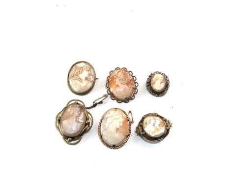 6 vintage costume cameo brooches 