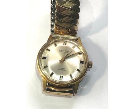 J.w Benson London vintage gold tone wristwatch hand winding working order expanding gold tone bracelet no warrant is given 