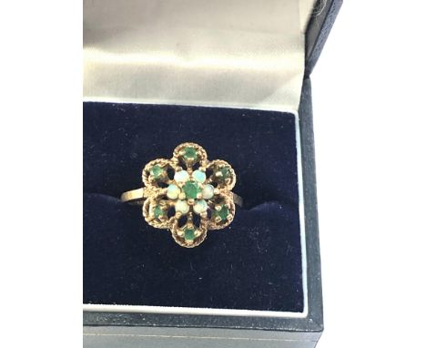 9ct gold fancy emerald &amp; opal cocktail ring weight 3.6g 