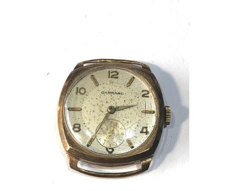 9ct gold Garrard vintage gents wristwatch head hand wind working order British rail presentation engraved 