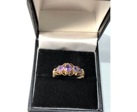 9ct gold amethyst ornate 5 stone ring weight 2.6g 