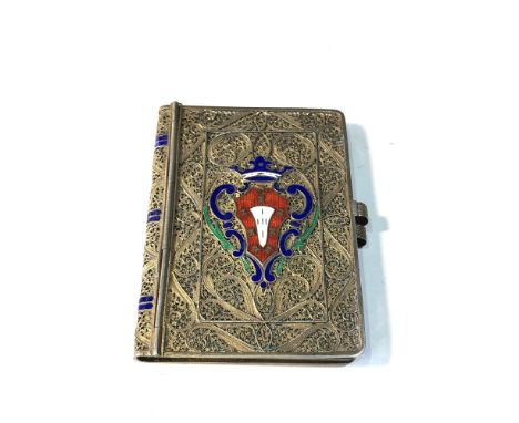 Antique silver filigree and enamel note pad measures approx 7.2cm by 5.6cm please see images for details,&nbsp;Overall good c