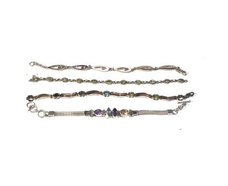 Selection of vintage gem set silver bracelets weight 41g