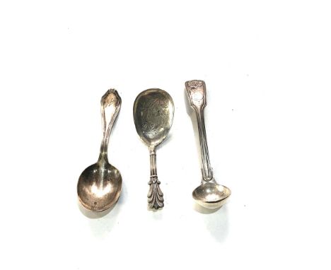2 antique silver tea caddy spoons and silver mustard spoon weight 55g 