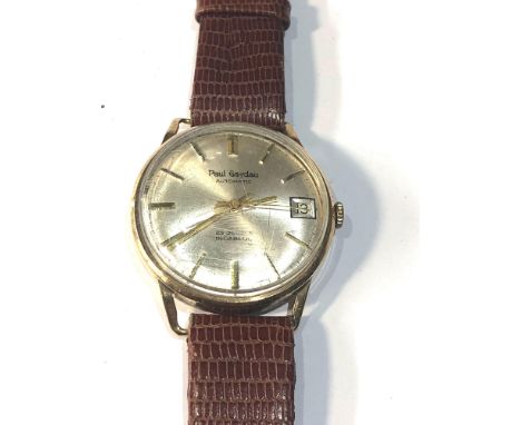 Vintage 9ct gold Paul Gaydau automatic  gents wristwatch 25 jewels in working order but no warranty given glass scratched and