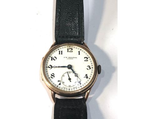 9ct gold J.W.Benson London gents vintage wristwatch hand winding in working order but no warranty is given 