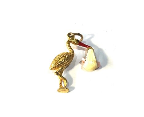 14ct gold enamel enamelled stork carrying baby charm (articulated) weight 2.9g 