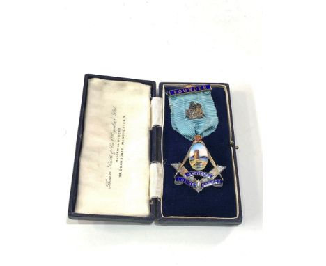 Hallmarked silver&amp; enamel masonic founders jewel sandylands lodge boxed 