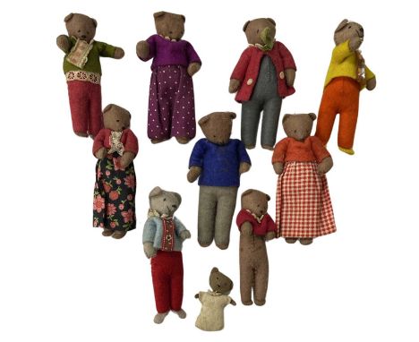 A collection of miniature felted teddy bears, potentially by or from distinguised toymaker, Yootha Rose.---------------------