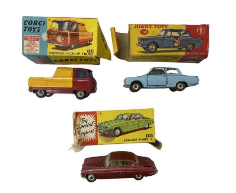 Three boxed Corgi cars, to include: - 238 Jaguar Mark X - 139 Ford Consul Cortina - 465 Commer Pick-Up Truck