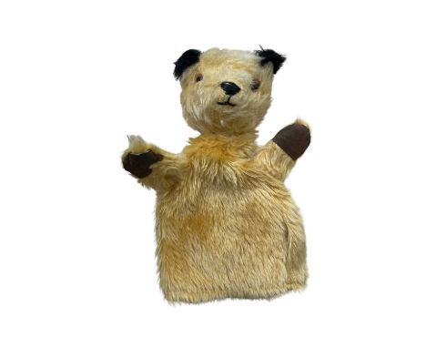 A c1950s/60s Sooty hand puppet, with leather hand pads