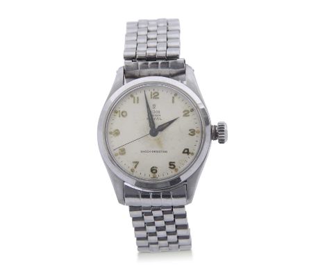 Gents third quarter of 20th century stainless steel cased Tudor Oyster Royale wrist watch, having black hands to a cream dial