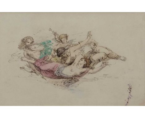 Follower of Antonio Verrio (Italian, c.1636-1707) sketch for a mural - unidentified. Pen and ink wash laid on paper. 5.5x8ins