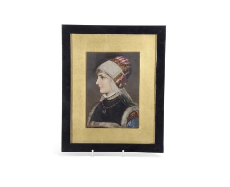 19th century KPM style plaque finely painted with a portrait of a young girl, the reverse with label for No 2391 Wilhelm Mezl