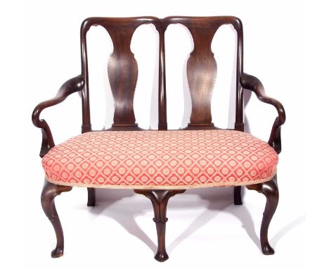 A Queen Anne Style Mahogany framed two seater sofa on cabriol legs  100cm wide 