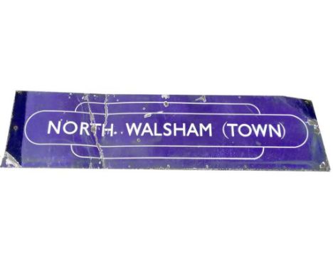 Blue and white enamel sign “North Walsham (Town)” (damaged)8ft x 2ft