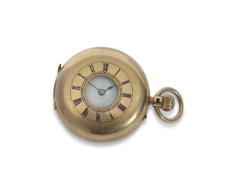 Last quarter of the 19th century hallmarked 18ct gold cased half hunter fob watch, the outer case with blue Arabic numbers, c
