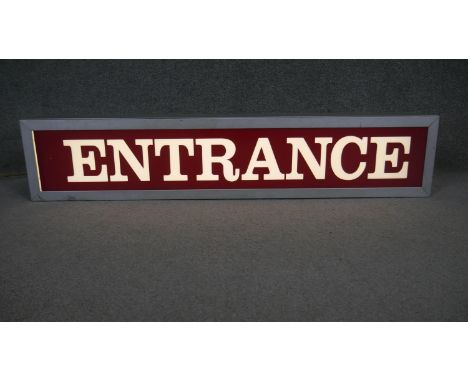 A vintage chrome and frosted acrylic light up entrance sign. H.25 W125 D17CM 