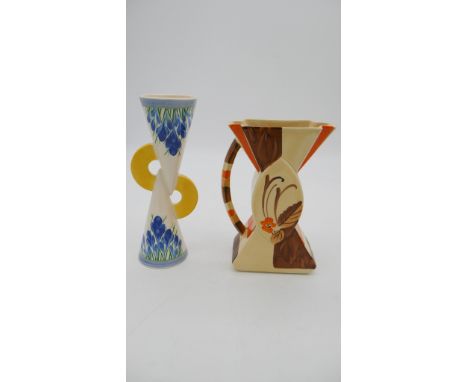 A Moorland Chelsea Works, Burslem, Crocus design YoYo vase along with a vintage Myott and Sons hand painted jug. H.24 W.8cm (
