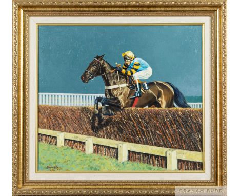 Roy Miller (British b.1938) 'Burrough Hill Lad with John Francome up' painting, 2001,
Oil on canvas
Signed Roy Miller 2001 lo