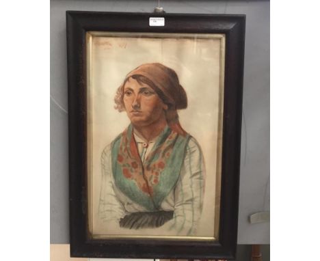 A wartime portrait study of a young lady, coloured chalks, signed upper left and dated 1917, 55 x 33 cm