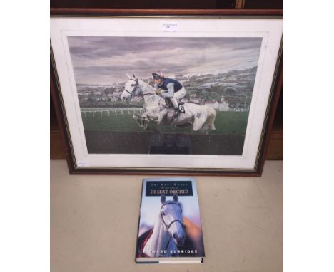 Horseracing interest: A Desert Orchid print 'Grey Day', Cheltenham Gold Cup 89; together with a book 'The Grey Horse' (2)