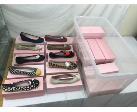 21 boxed pairs of Pretty Ballerina pumps to inc animal print etc.Size7 (most unworn)