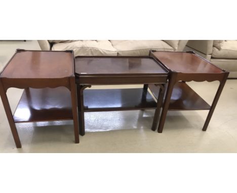 A pair of sofa side tables; together with one other