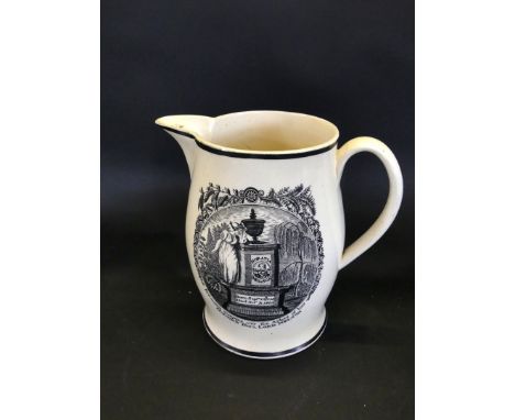 A creamware commemorative jug c.1805Printed in black in memory of Lord Nelson, one side with Britannia weeping beside a tomb 