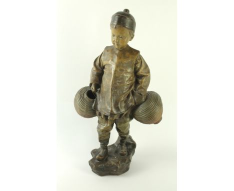 A pair of 19th Century Goldscheider figuresComprising a boy and girl water carriers, each by P Roy, impressed marks and numbe