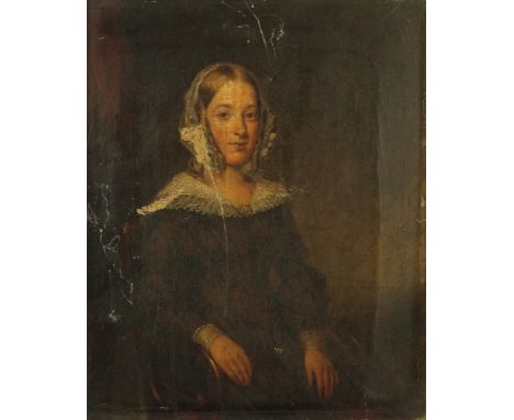 British School (19th Century) - Portrait of a seated ladyOil on canvas, inset into a rosewood frame, 31x25cm