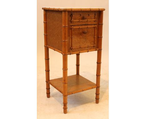 An unusual late 19th Century birdseye maple veneered pot cupboardWith grey marble top, single drawer and cupboard compartment