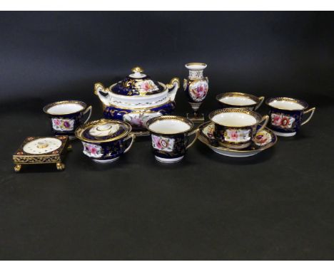 Ten pieces of 19th Century Davenport potteryEach hand painted with floral sprays inside a gilt and cobalt blue border, compri