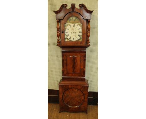 A 19th Century eight day longcase clock by M J Spicaclhalter Malton The painted arched face with dished dial with Roman numer