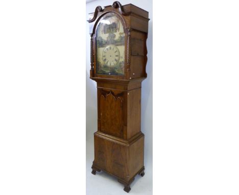 An extremely large 19th Century mahogany longcase clockWith musical organ movement, the hood with broken arch detail, candy t