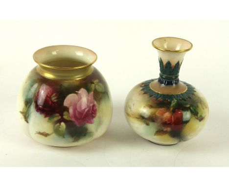 A Hadley Royal Worcester hand painted vaseDecorated with roses and floral sprays with dragonfly, factory marks and date code 