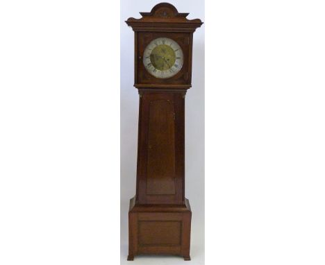 T S Kennedy Kilmarnock, a 19th Century mahogany longcase clock The hood with arched pediment pillared side supports over a bo