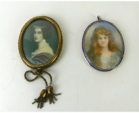 An early 20th Century brass framed print portrait miniatureDepicting a girl wearing a head dress, inset within brass frame, 1