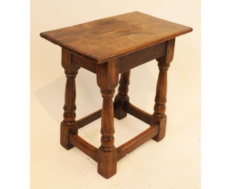 An 18th Century style joint oak stool On turned legs, height 52cm, width 54cm, depth 30cm