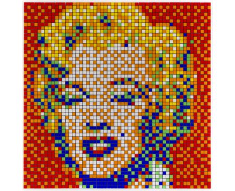 Invader,French b.1969-Rubik Shot Red Marilyn, 2023;diasec-mounted gicl&eacute;e print on aluminium composite panel,from the s
