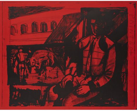 John Minton, British 1917-1957,   Matador, 1951;   lithograph on red wove paper, an unsigned printer's proof, sheet: 63.3 x 5