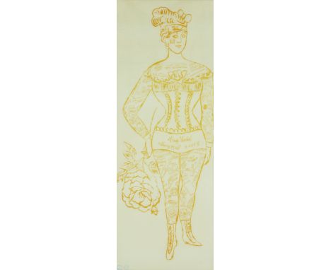 Andy Warhol, American 1928-1987,  Tattooed Woman Holding a Rose, circa 1955 (Not in F. and S.);  offset lithograph printed in