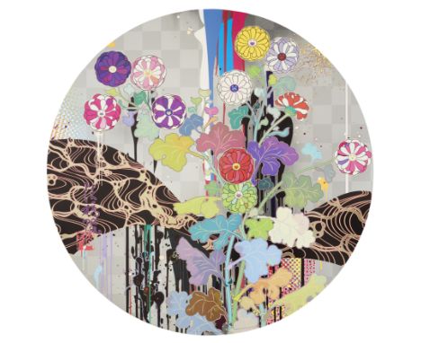 Takashi Murakami, Japanese b.1962-Kansei: Like The River&rsquo;s Flow;signed circular lithograph with cold foil stamp and hig