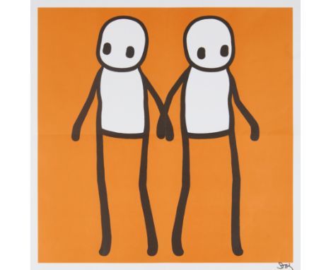 Stik, British b.1979-Holding Hands (orange), 2020;offset lithograph in colours on wove,  signed in black marker pen, publishe