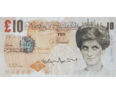 Banksy,  British b.1974-Di-Faced Tenner, 2004;   offset lithograph on paper,  signed on the front in black pen,  sheet: 7.5 x