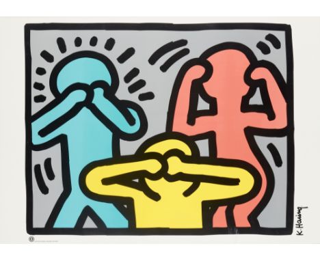 Keith Haring,  American 1958-1990,Speak no evil, hear no evil, see no evil;offset lithograph in colours,  copyright 1998 the 